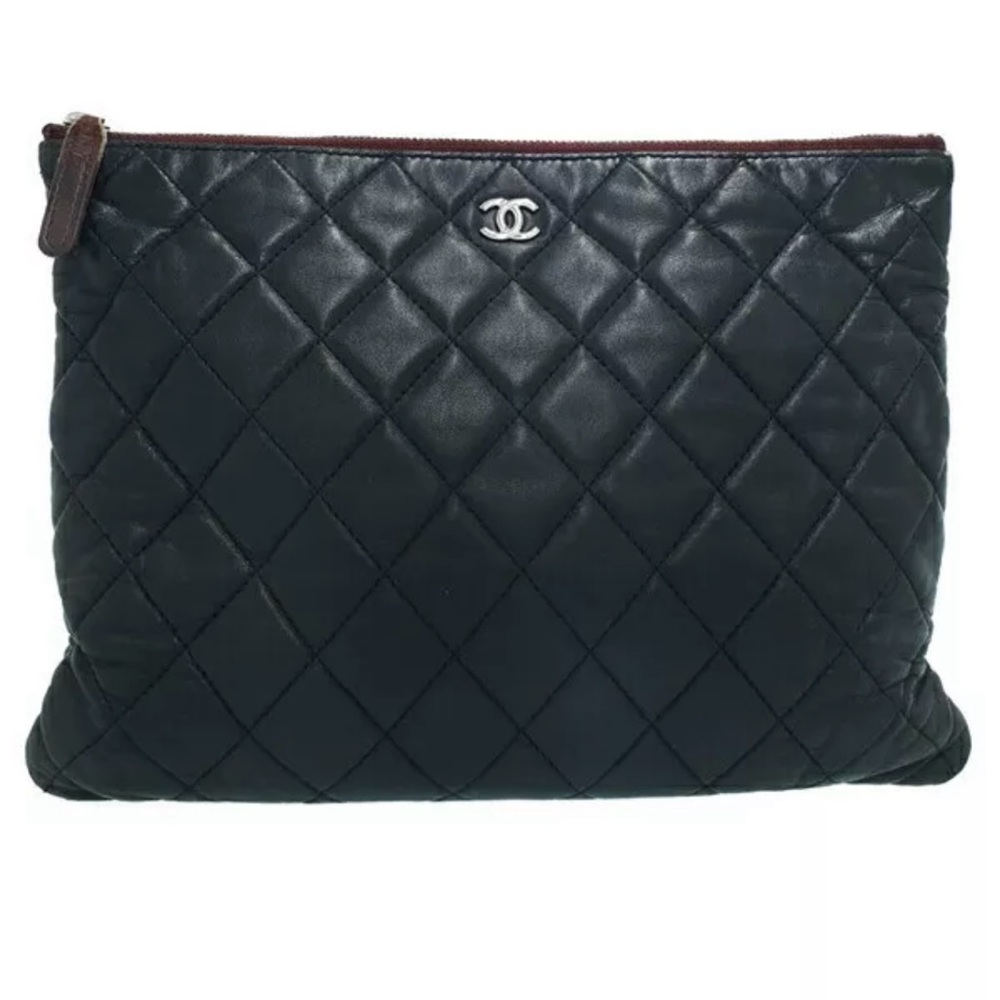 Authentic Chanel Black Quilted Leather Clutch